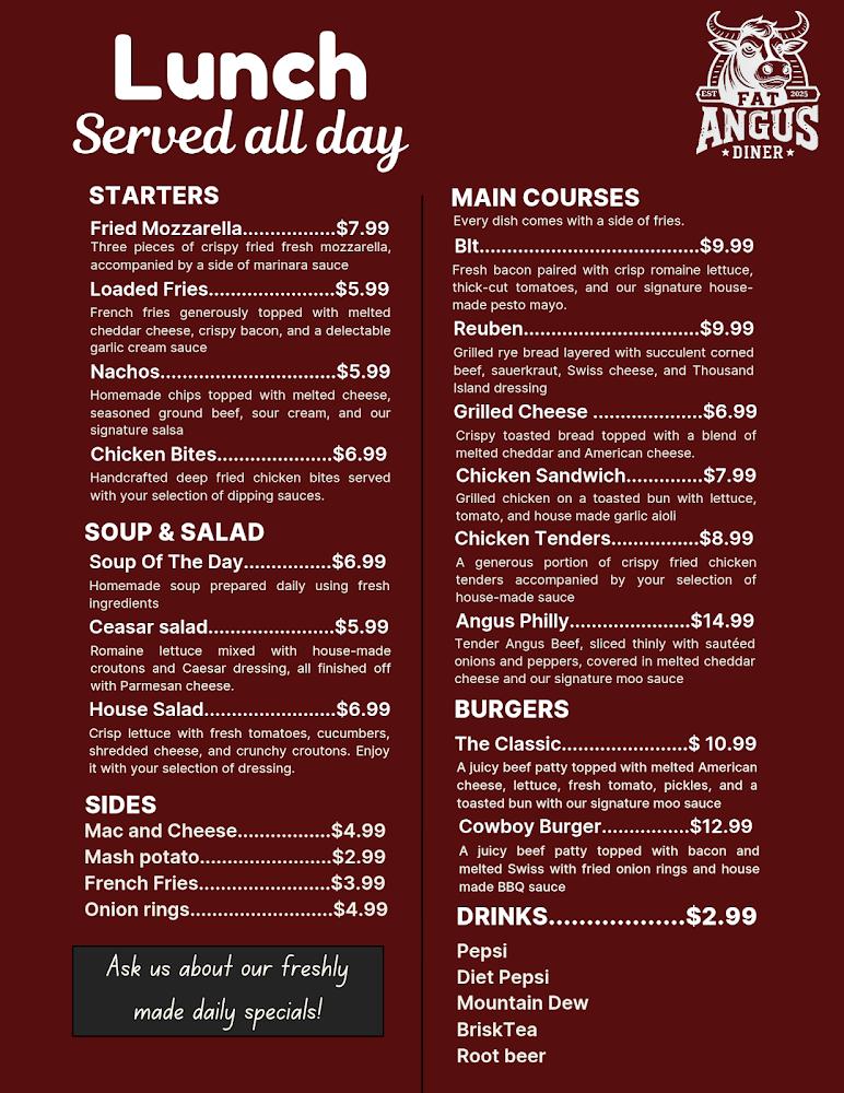 Fat Angus Diner Menu image 1